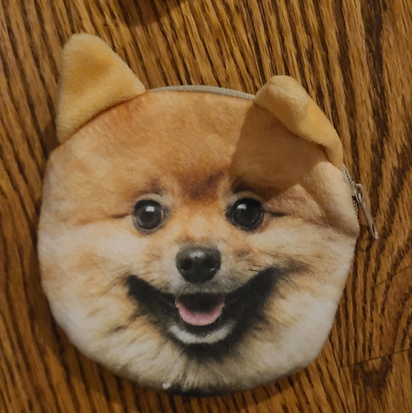 Accessories - Tan/brown Pomeranian dog puppy face coin purse